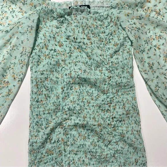 Roll’n Deep Clothing Company BlueishGreen Smocked  Ballon Sleeves Floral Dress L - Picture 6 of 13
